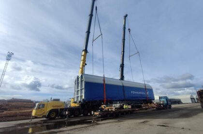 Lifting of wagon by crane at HaminaKotka harbor by logistics company Hacklin Hamiko