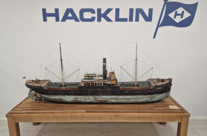 miniature of Halvar H Hacklin's vessel at Hacklin office in Espoo, Finland
