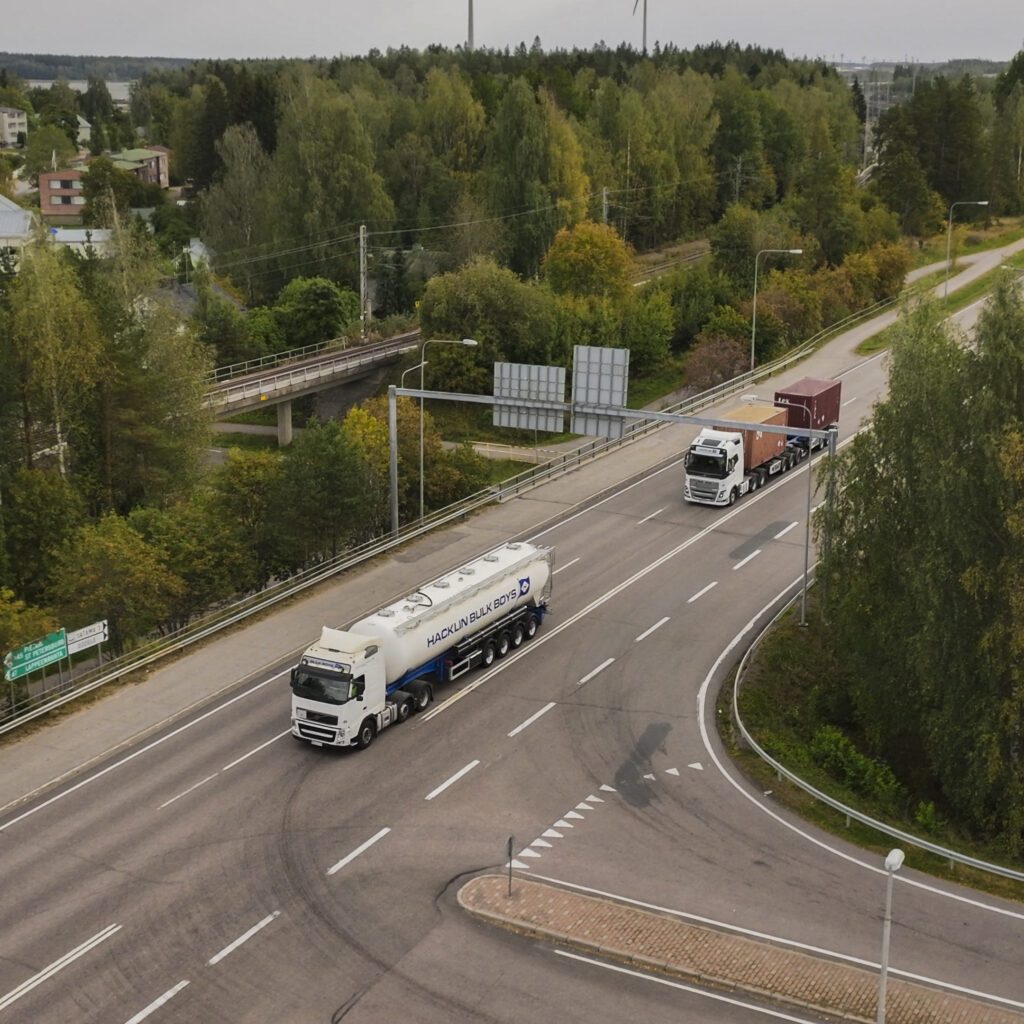 Road freight transport in HaminaKotka, Finland, connecting sea, rail, and road logistics for efficient cargo deliveries across Europe.