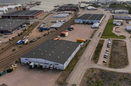 Warehousing, rail connections, and freight handling facilities supporting multimodal logistics operations in HaminaKotka, Finland.