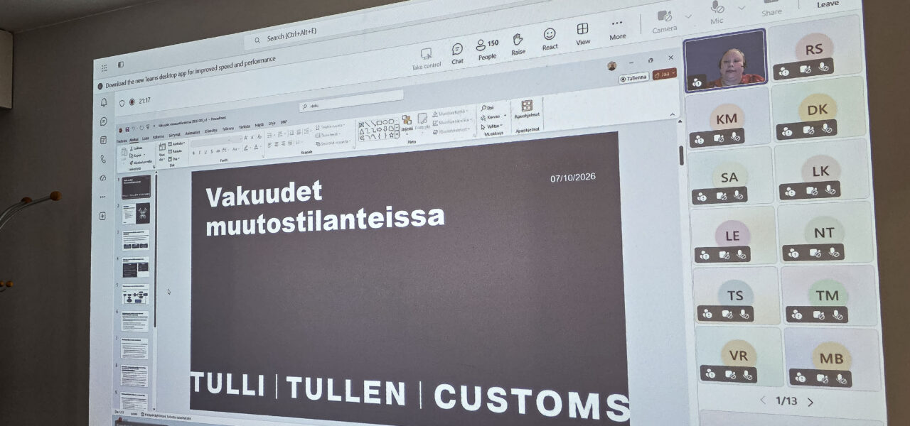 Hacklin Hamiko team attending a Finnish Customs online training session on customs guarantees and customs procedures.