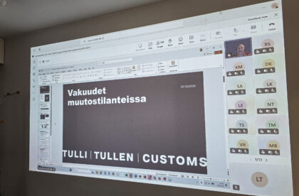 Hacklin Hamiko team attending a Finnish Customs online training session on customs guarantees and customs procedures.
